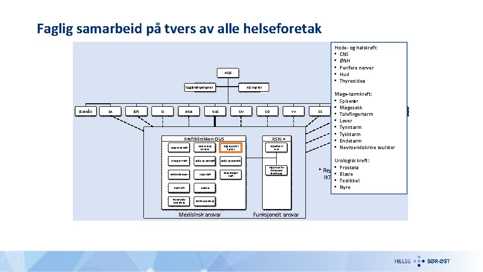 Faglig samarbeid på tvers av alle helseforetak Hode- og halskreft: • CNS • ØNH