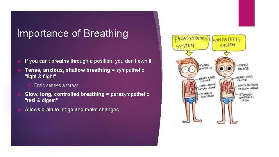 Importance of Breathing If you can't breathe through a position, you don't own it