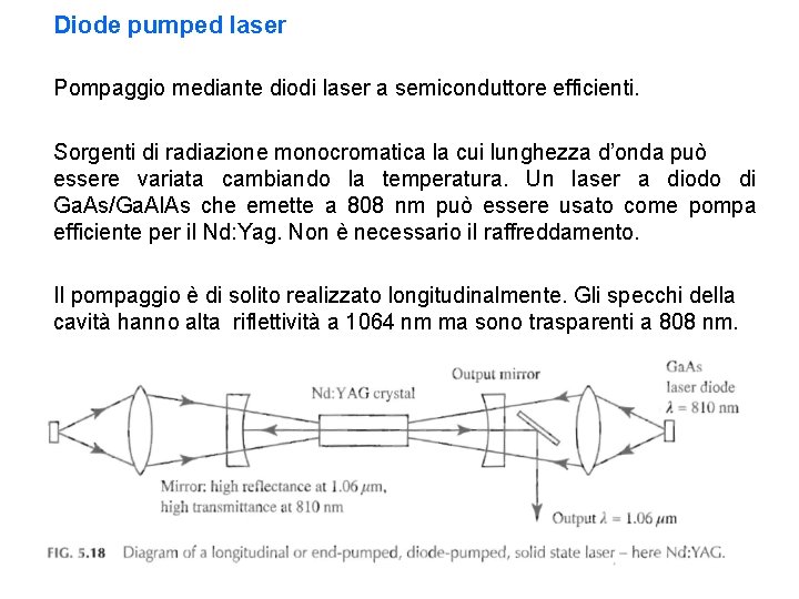 Diode pumped laser Pompaggio mediante diodi laser a semiconduttore efficienti. Sorgenti di radiazione monocromatica