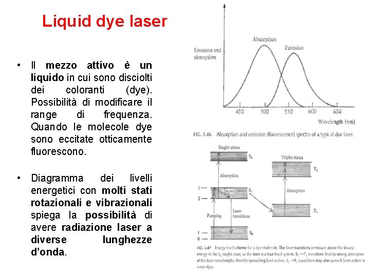 Liquid dye laser • Il mezzo attivo è un liquido in cui sono disciolti