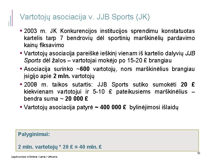 Vartotojų asociacija v. JJB Sports (JK) • 2003 m. JK Konkurencijos institucijos sprendimu konstatuotas
