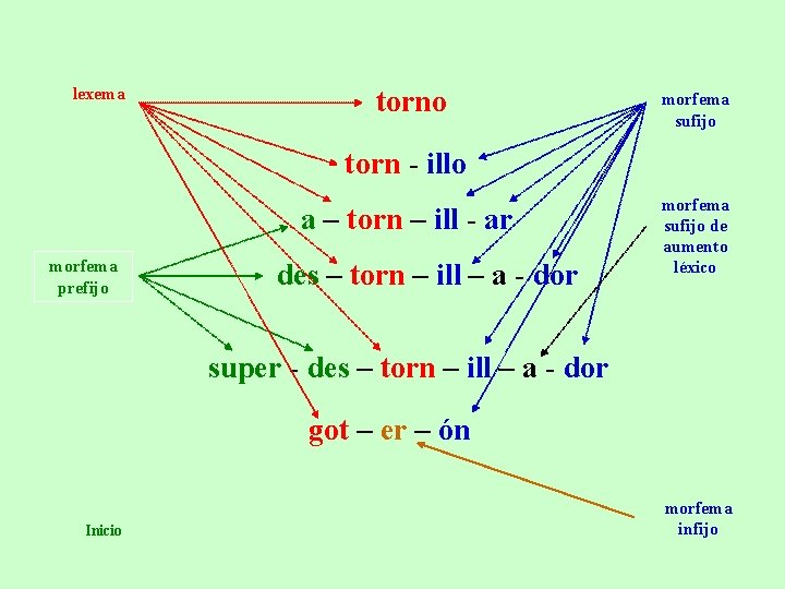 lexema torno morfema sufijo torn - illo a – torn – ill - ar