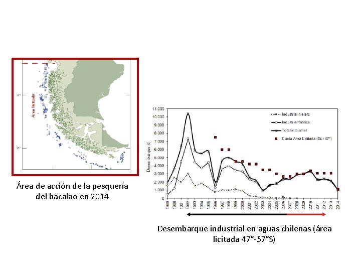 Área de acción de la pesquería del bacalao en 2014 Desembarque industrial en aguas