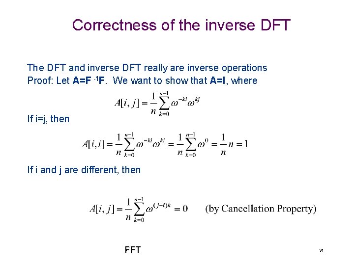 Correctness of the inverse DFT The DFT and inverse DFT really are inverse operations