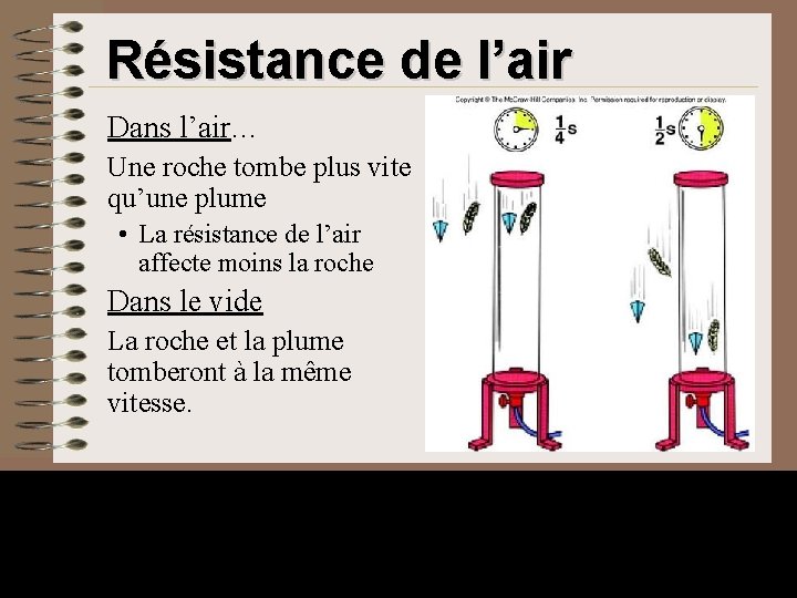 Résistance de l’air Dans l’air… Une roche tombe plus vite qu’une plume • La