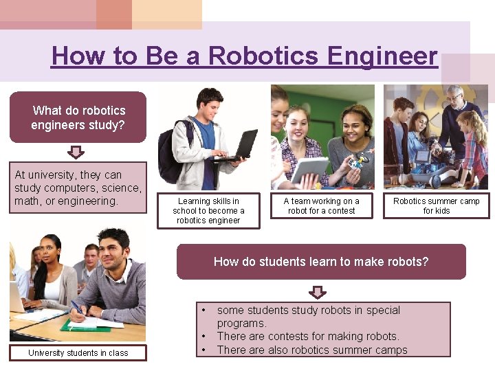 How to Be a Robotics Engineer What do robotics engineers study? At university, they