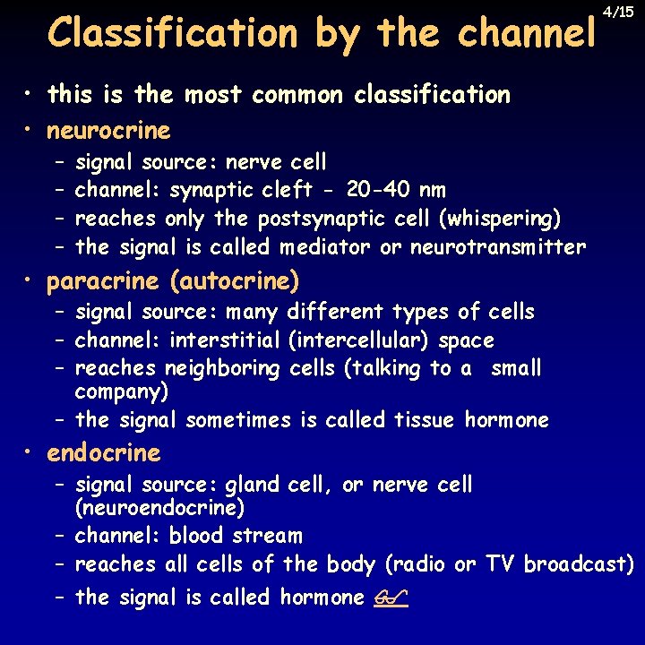 Classification by the channel 4/15 • this is the most common classification • neurocrine
