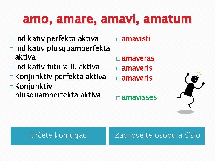 amo, amare, amavi, amatum � Indikativ perfekta aktiva � Indikativ plusquamperfekta aktiva � Indikativ