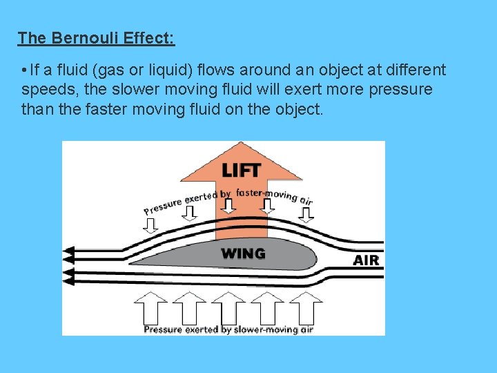 The Bernouli Effect: • If a fluid (gas or liquid) flows around an object The Bernouli Effect: • If a fluid (gas or liquid) flows around an object