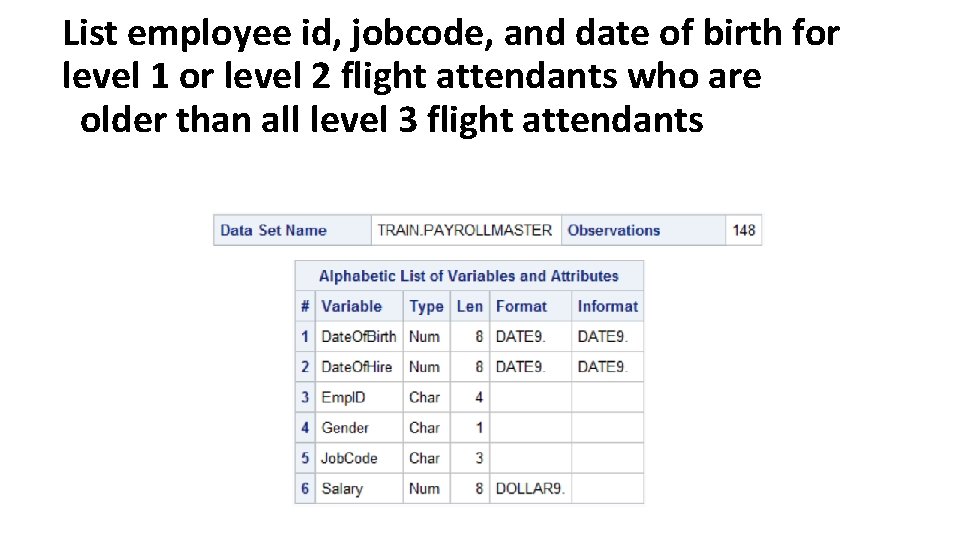 List employee id, jobcode, and date of birth for level 1 or level 2