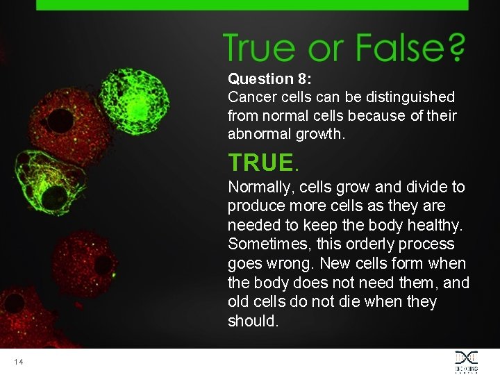 Question 8: Cancer cells can be distinguished from normal cells because of their abnormal