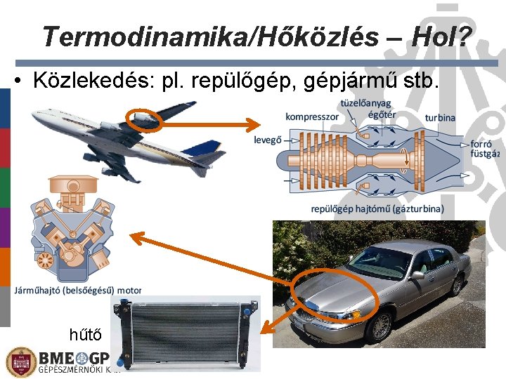 Termodinamika/Hőközlés – Hol? • Közlekedés: pl. repülőgép, gépjármű stb. hűtő 