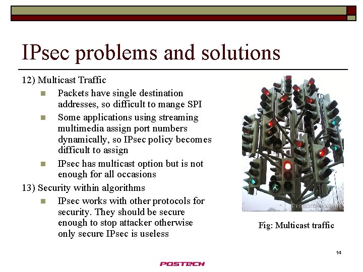 IPsec problems and solutions 12) Multicast Traffic n Packets have single destination addresses, so