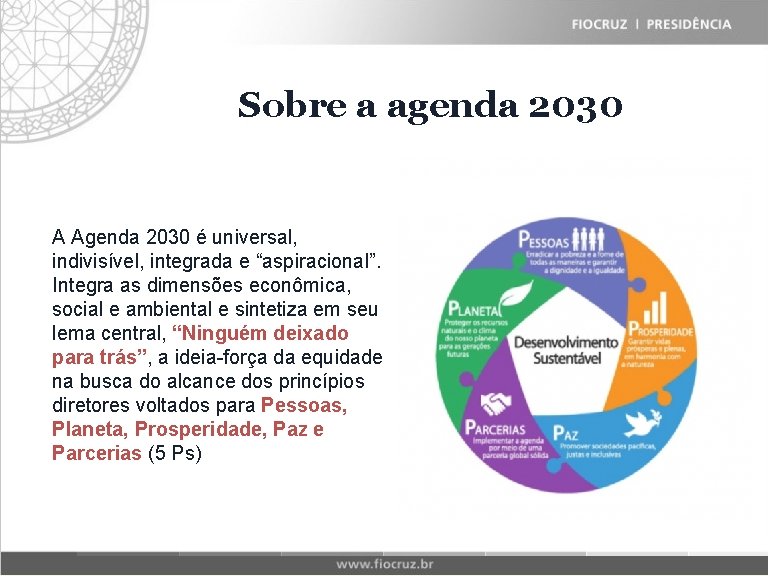 Fiocruz Sobre Historical a agenda Matrix 2030 A Agenda 2030 é universal, indivisível, integrada