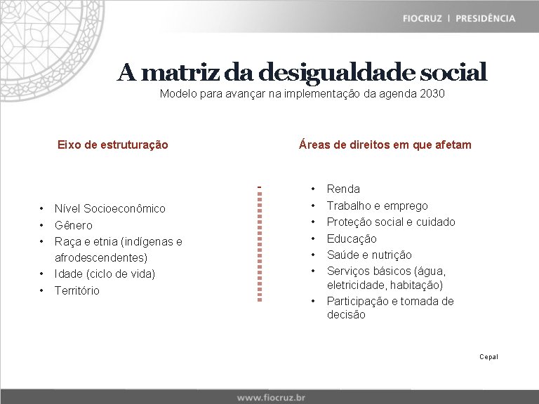 A matriz da desigualdade social Modelo para avançar na implementação da agenda 2030 Eixo