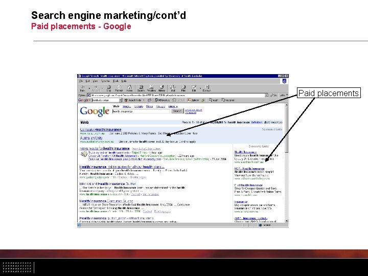 Search engine marketing/cont’d Paid placements - Google Paid placements 