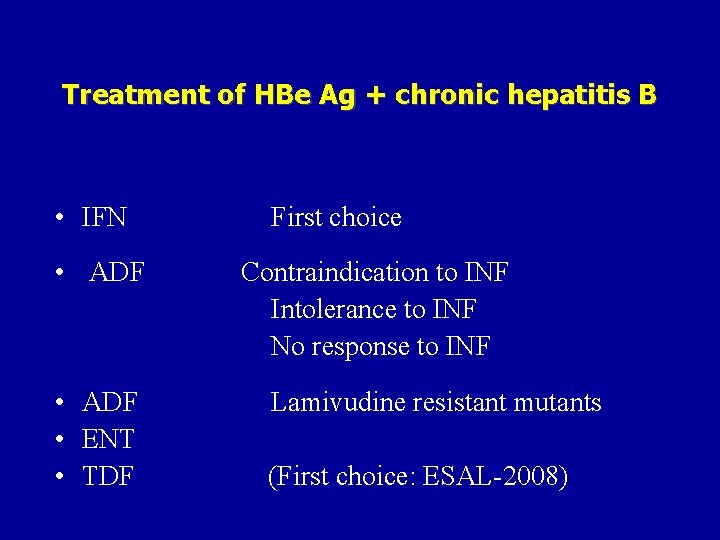 Treatment of HBe Ag + chronic hepatitis B • IFN • ADF • ENT