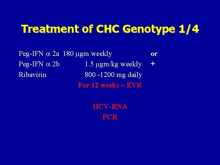 Treatment of CHC Genotype 1/4 Peg-IFN 2 a 180 gm weekly Peg-IFN 2 b
