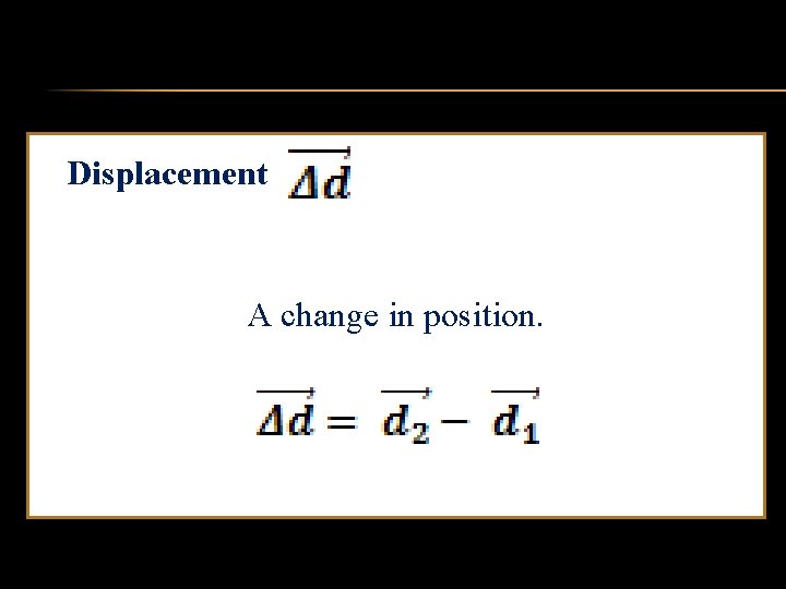 Displacement A change in position. Displacement A change in position.