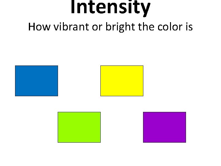 Intensity How vibrant or bright the color is 