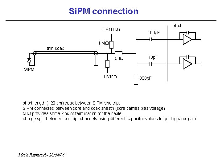 Si. PM connection HV(TFB) trip-t 100 p. F 1 MW thin coax 50 W