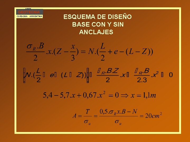 GRUPO GEOTECNIA CORDOBA - ARGENTINA ESQUEMA DE DISEÑO BASE CON Y SIN ANCLAJES 