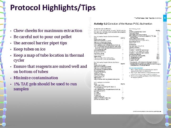 Protocol Highlights/Tips • • Chew cheeks for maximum extraction Be careful not to pour