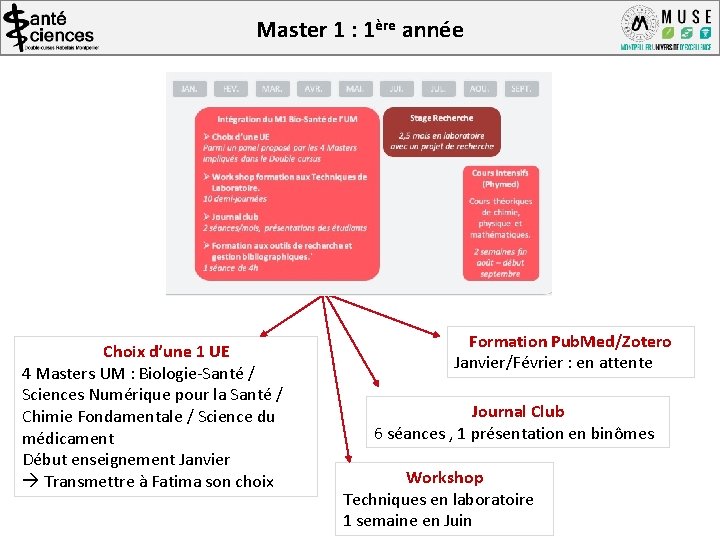 Master 1 : 1ère année Choix d’une 1 UE 4 Masters UM : Biologie-Santé