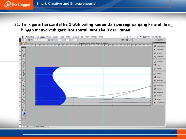 21. Tarik garis horizontal ke 1 titik paling kanan dari persegi panjang ke arah