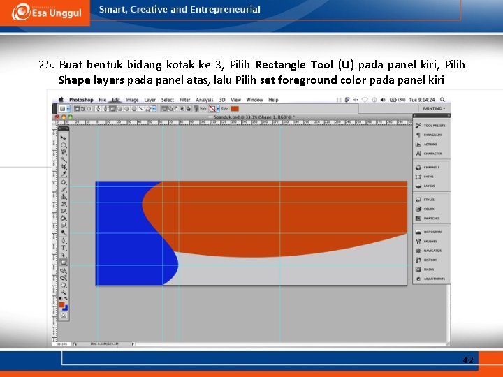 25. Buat bentuk bidang kotak ke 3, Pilih Rectangle Tool (U) pada panel kiri,