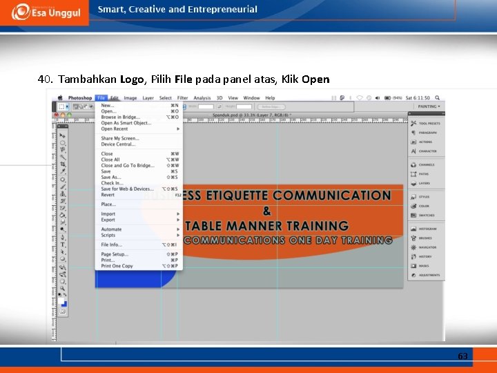 40. Tambahkan Logo, Pilih File pada panel atas, Klik Open 63 