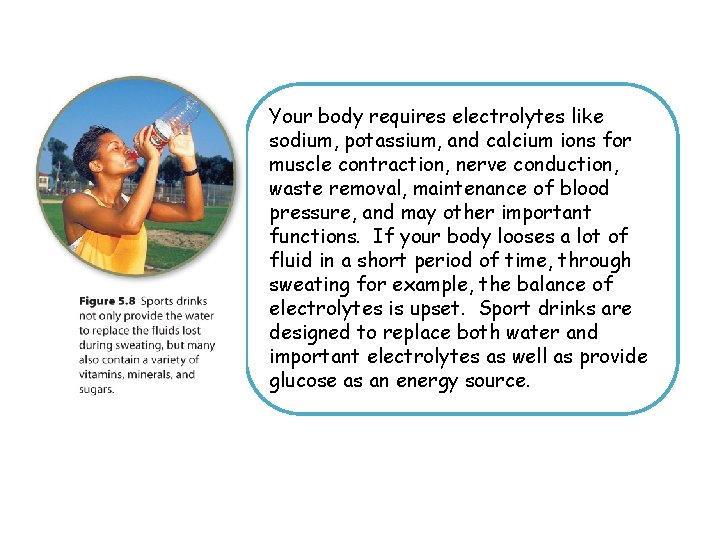 Your body requires electrolytes like sodium, potassium, and calcium ions for muscle contraction, nerve