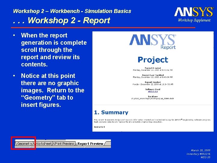 Workshop 2 – Workbench - Simulation Basics . . . Workshop 2 - Report
