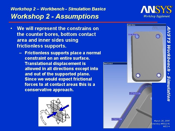 Workshop 2 – Workbench - Simulation Basics Workshop 2 - Assumptions – Frictionless supports