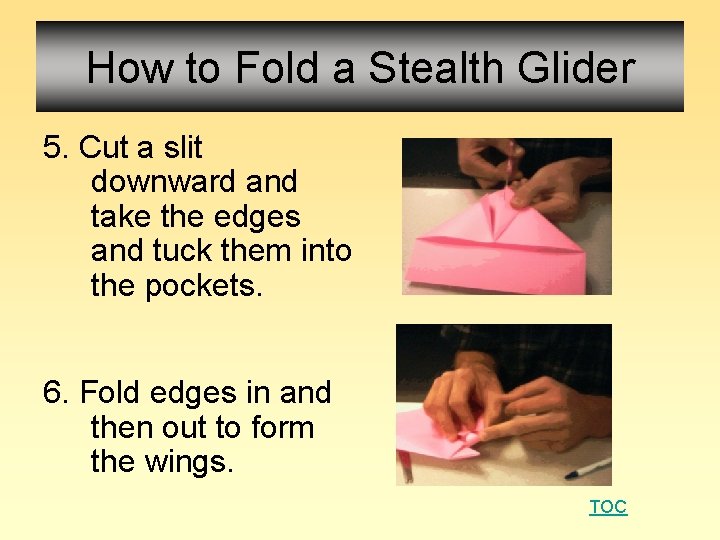 How to Fold a Stealth Glider 5. Cut a slit downward and take the