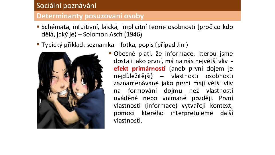 Sociální poznávání Determinanty posuzovaní osoby § Schémata, intuitivní, laická, implicitní teorie osobnosti (proč co