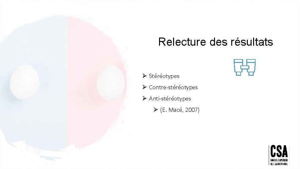 Relecture des résultats Ø Stéréotypes Ø Contre-stéréotypes Ø Anti-stéréotypes Ø (E. Macé, 2007) 