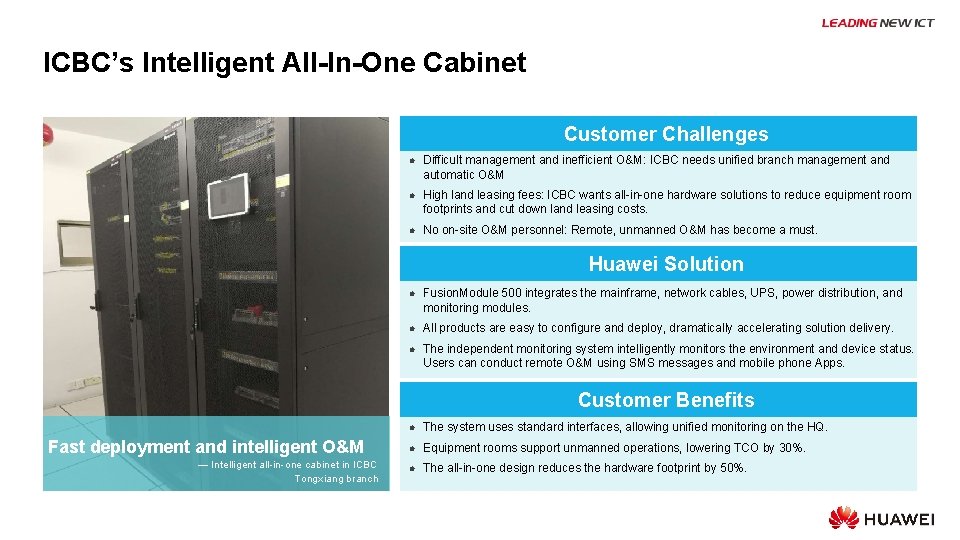 ICBC’s Intelligent All-In-One Cabinet Customer Challenges l Difficult management and inefficient O&M: ICBC needs