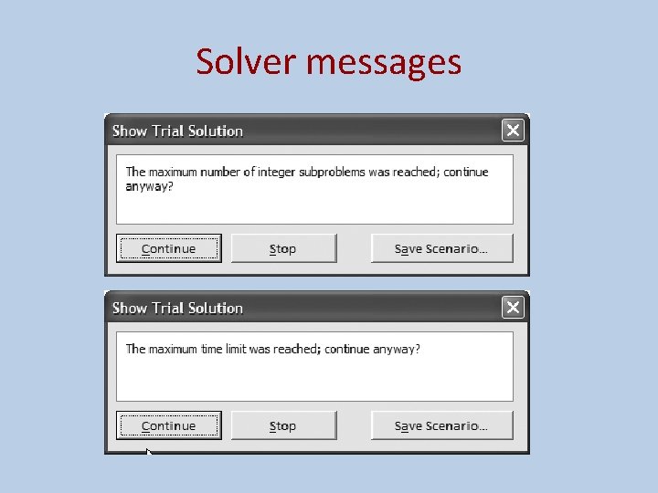 Solver messages Solver messages