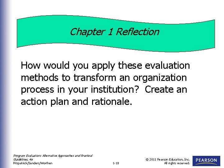 Chapter 1 Reflection How would you apply these evaluation methods to transform an organization