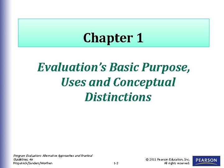 Chapter 1 Evaluation’s Basic Purpose, Uses and Conceptual Distinctions Program Evaluation: Alternative Approaches and