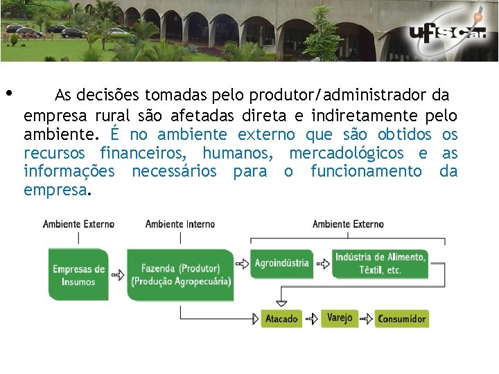  • As decisões tomadas pelo produtor/administrador da empresa rural são afetadas direta e