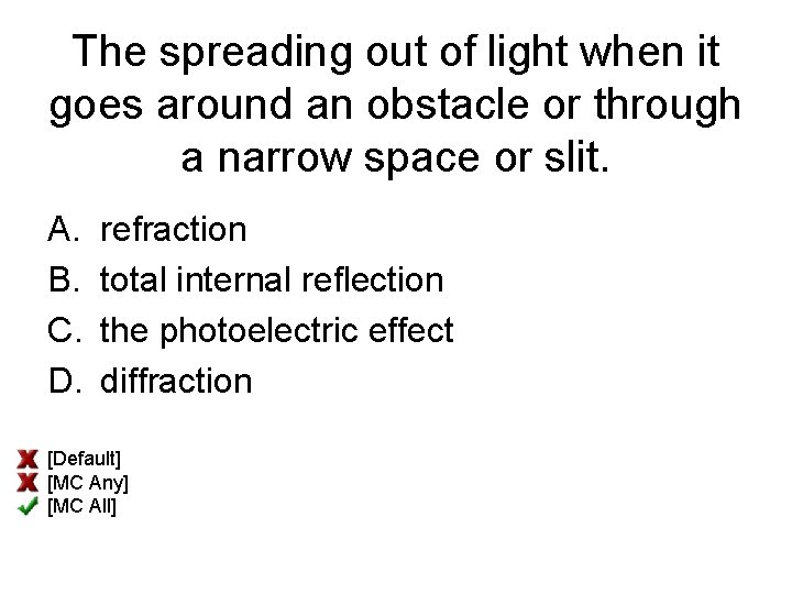 The spreading out of light when it goes around an obstacle or through a