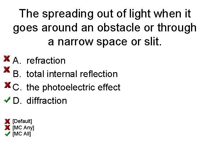 The spreading out of light when it goes around an obstacle or through a