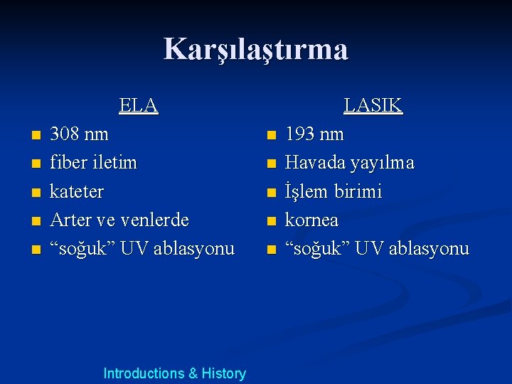 Karşılaştırma ELA n n n 308 nm fiber iletim kateter Arter ve venlerde “soğuk”