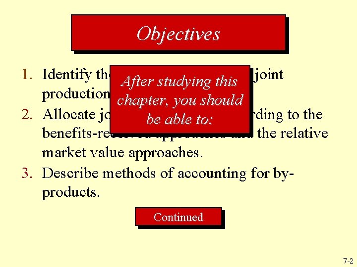 Objectives 1. Identify the characteristics After studying of thisthe joint production process. chapter, you
