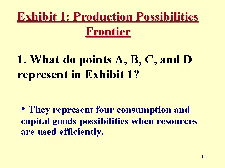 Exhibit 1: Production Possibilities Frontier 1. What do points A, B, C, and D