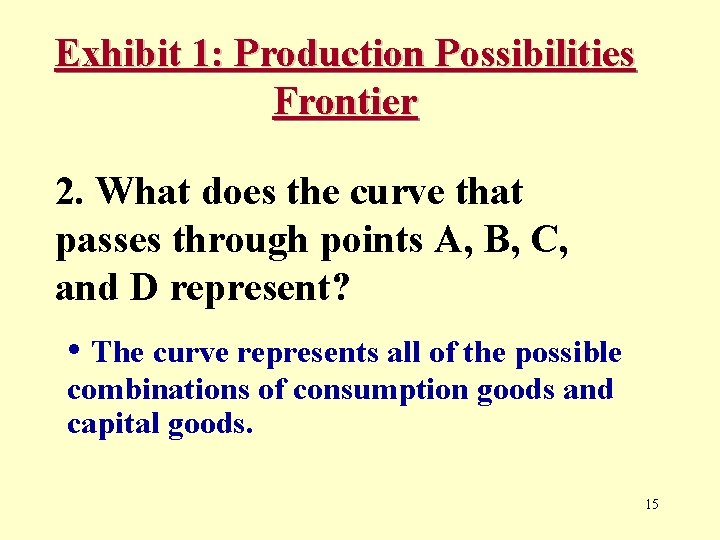 Exhibit 1: Production Possibilities Frontier 2. What does the curve that passes through points