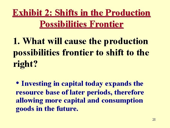 Exhibit 2: Shifts in the Production Possibilities Frontier 1. What will cause the production