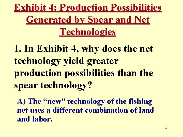 Exhibit 4: Production Possibilities Generated by Spear and Net Technologies 1. In Exhibit 4,